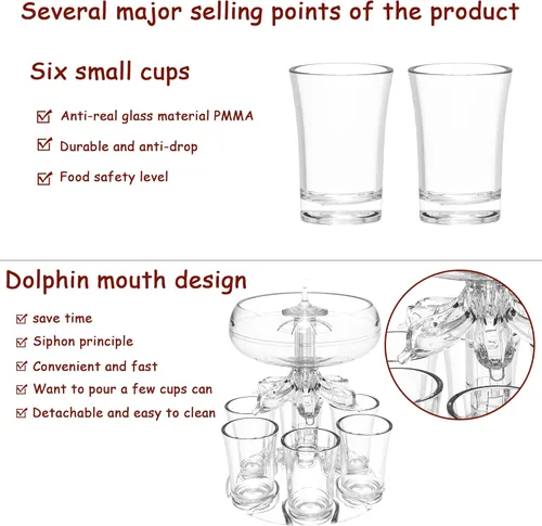 Miniatura 5 de ALEVMOOM Dispensador y soporte para 6 vasos de chupito, dispensadores para llenar líquidos, dispensador de licor acrílico sin contacto para bebidas