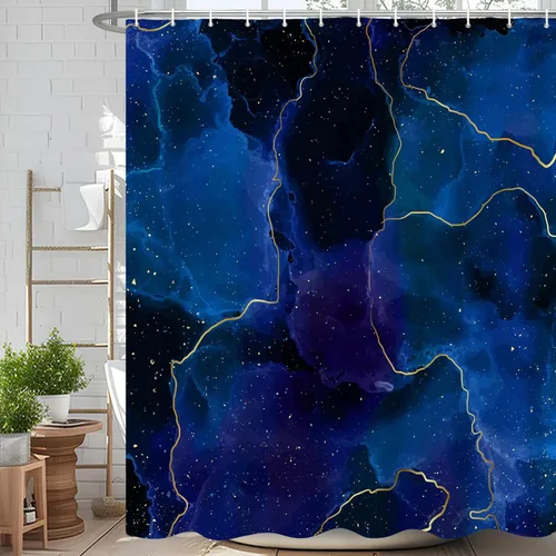 Miniatura 29 de Cortina de ducha abstracta de mármol negro gris y dorado con grietas, cortina de baño moderna ombre impresa, cortina impermeable y lavable de tela