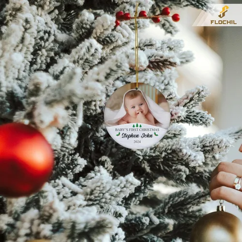 Miniatura 4 de FLOCHIL Adorno personalizado para la primera Navidad del bebé con nombre de foto, adorno personalizado para la primera Navidad, regalos para bebés