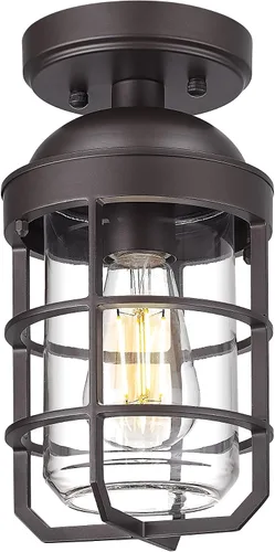 Miniatura 10 de Emliviar Lámpara de techo estilo granja, luz semiempotrada vintage para interior, luz de seguridad con vidrio templado transparente, acabado