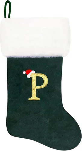 Miniatura 31 de Calcetines de Navidad bordados de 20 pulgadas con monograma, terciopelo negro con puño de felpa blanca supersuave, adornos clásicos para decoración