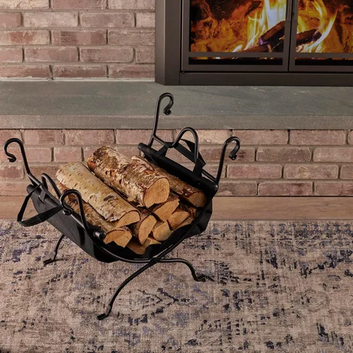 Miniatura 5 de Uniflame Soporte para leña de hierro forjado de lujo, color negro