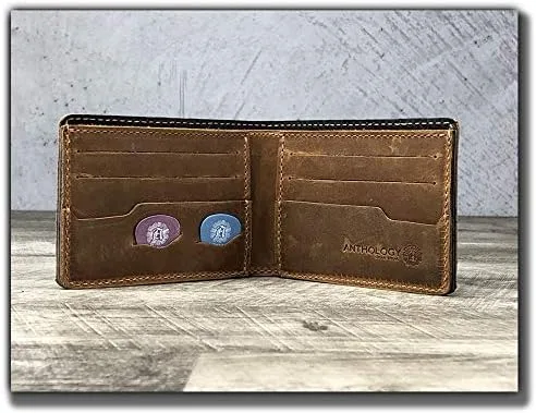 Miniatura 5 de Anthology Gear - Cartera minimalista de cuero de grano completo con soporte para púas de guitarra (tabaco)