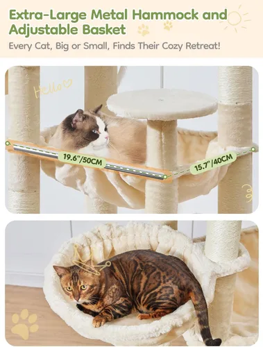 Miniatura 2 de Taoqimiao - Árbol para gatos de 76 pulgadas con postes para rascar, torre XXL para gatos grandes con tablero para rascar, hamaca extragrande