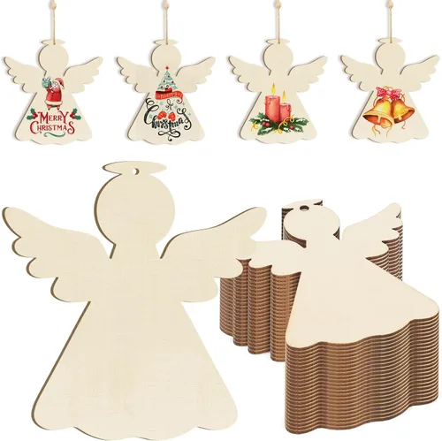 Miniatura 37 de Adornos de madera para árbol de Navidad para pintar, decoración de Navidad y Acción de Gracias, recortes sin terminar, 24 piezas de 3.5 x 3