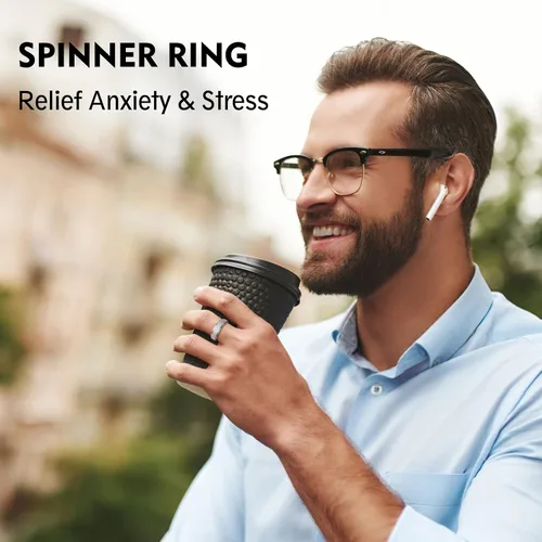 Miniatura 5 de LAOYOU Anillo giratorio para aliviar la ansiedad y la ansiedad para mujer, acero inoxidable de 0.236 pulgadas, con purpurina, para aliviar