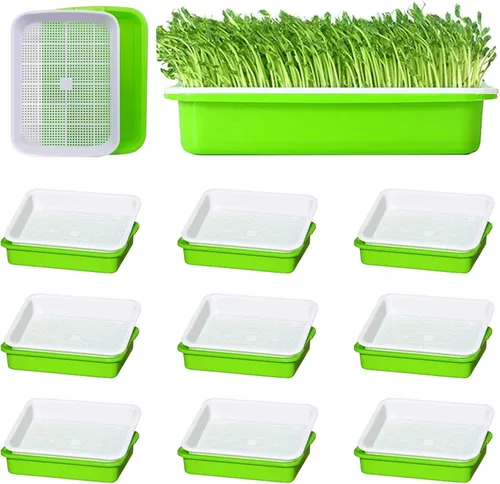 Paquete de 10 bandejas de germinado de semillas, kit de cultivo de microgreens sin BPA, bandeja de guardería de gran capacidad, kit de cultivo de