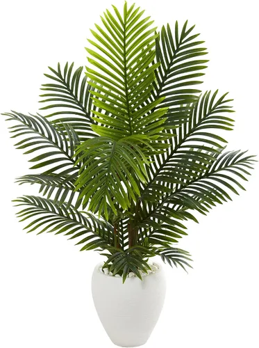 Nearly Natural Palmera Paradise de 4.5 pies, planta artificial en maceta blanca, 36 pulgadas de profundidad x 36 pulgadas de ancho x 4.5 pies, verde
