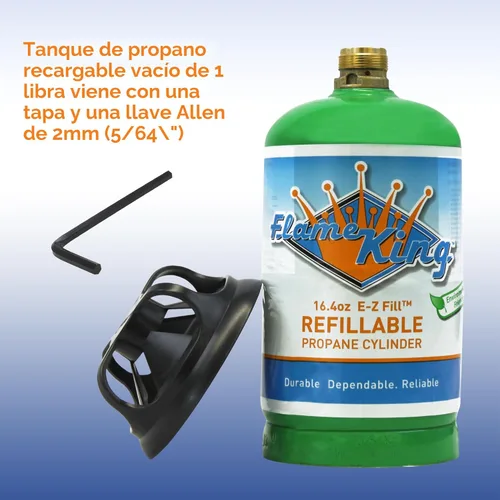 Miniatura 5 de Flame King Tanque cilíndrico de propano vacío recargable de 1 libra, reutilizable, opción de recarga segura y legal, cumple con DOT, 16.4 onzas