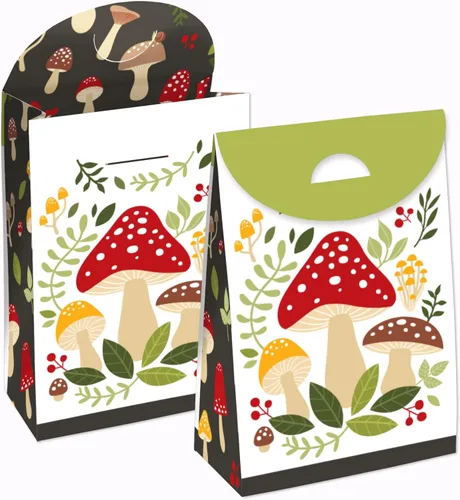 Big Dot of Happiness Wild Mushrooms – Bolsas de regalo de fiesta de setas rojas – Cajas de regalos para fiesta – Juego de 12