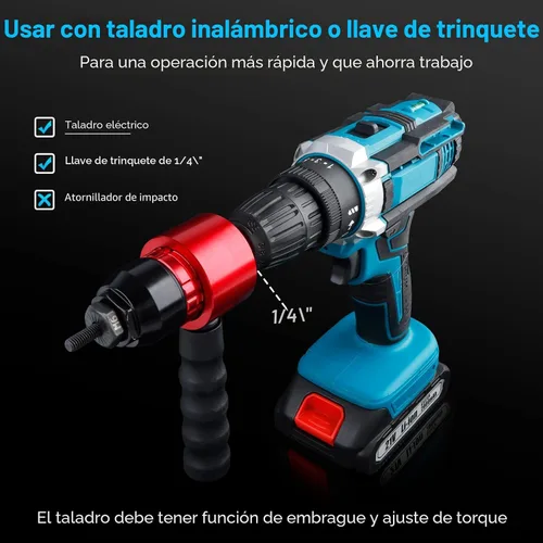 Miniatura 3 de YUZES Herramienta de Tuerca de Remache Kit de Tuercas de Remache, Adaptador de Pistola de Tuerca de Remache Compatible con Taladro Inalámbrico