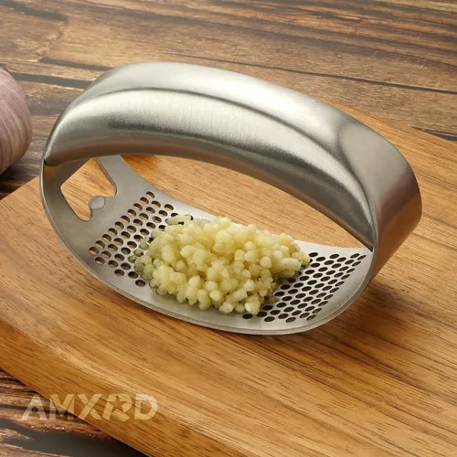 Miniatura 5 de Balancín de prensa de ajo y pelador de silicona, picadora de ajo de acero inoxidable, herramienta de cocina