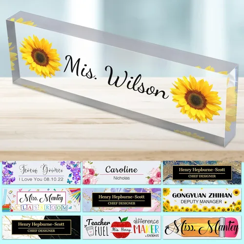 Miniatura 22 de Placa de nombre de escritorio personalizada para profesores, placa de nombre para escritorios, placa de escritorio de vidrio acrílico transparente