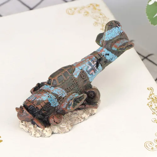 Miniatura 8 de VILLCASE Sunken Fighter Plane Resina Acuario Plano Decoraciones Acuario Ornamento Escondite Habitat Fish Tank Paisaje Ornamento