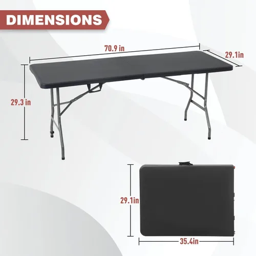 Miniatura 3 de Mesa Plegable de 6 Pies de Plástico Resistente Plegable con Asa de Transporte para Fiesta de Jardín, Picnic, Camping, Barbacoa, Comedor, Cocina