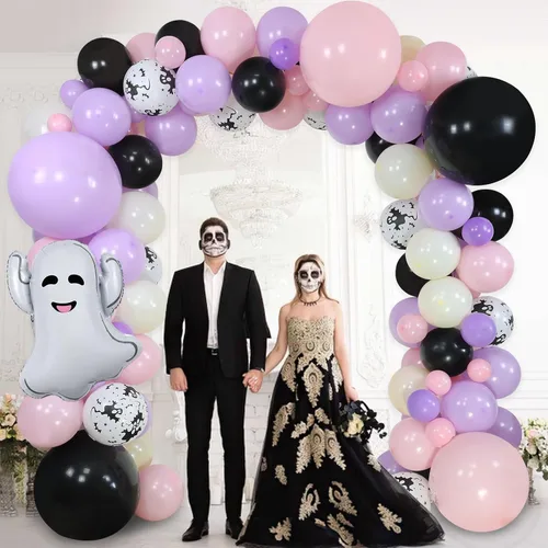 Miniatura 7 de Kit de guirnalda de arco de globos de Halloween rosa, globos de 18 pulgadas, 10 pulgadas, 5 pulgadas, negro, rosa, morado con globos de aluminio
