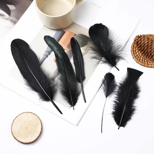 Miniatura 8 de Larryhot Black Craft Feathers - 240 plumas naturales mixtas de 6 estilos para bodas, fiestas en casa, suministros de atrapasueños y manualidades