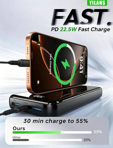 Miniatura 6 de Cargador portátil, banco de energía de 50000 mAh con cable incorporado, carga rápida de 22,5 W PD USB C de entrada y salida, paquete de batería