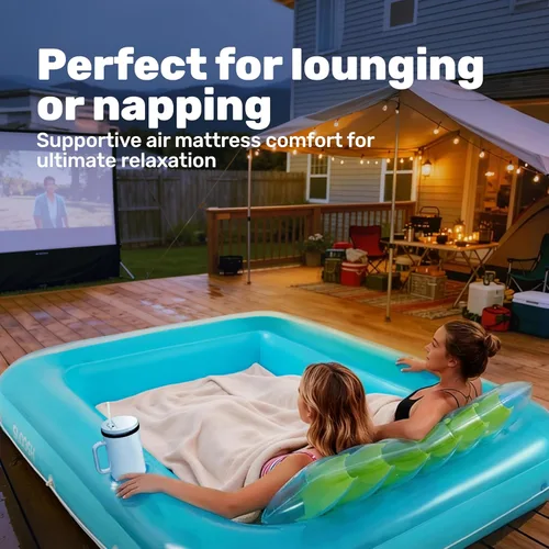 Miniatura 7 de SLOOSH Flotador inflable para adultos, con almohada, 216 x 145 cm, 4 en 1: balsa estilo tina bronceadora, camastro para tomar el sol, para fiestas