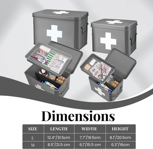 Miniatura 7 de Flexzion - Caja para medicamentos del hogar, botiquín de farmacia, 33 x 21 x 19 cm, caja de almacenamiento de metal para medicamentos de emergencia