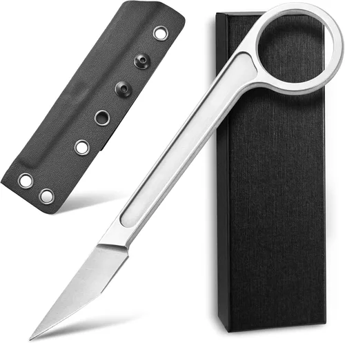 CCanku C1104 - Cuchillo de hoja fija D2 con mango de acero inoxidable para supervivencia, herramienta EDC, camping al aire libre con funda K plateado