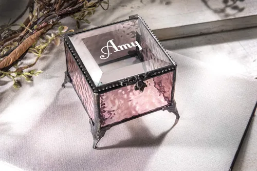 Miniatura 7 de Joyero personalizado grabado decorativo, vitral, recuerdo de vitrales, caja J Devlin 903 EB217-1 (rosa)