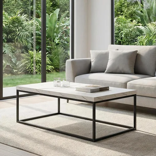 Miniatura 6 de CENSI Mesa de centro otomana de mármol blanco de 47 pulgadas para sala de estar, rectangular estilo industrial moderno, madera y metal (mármol)