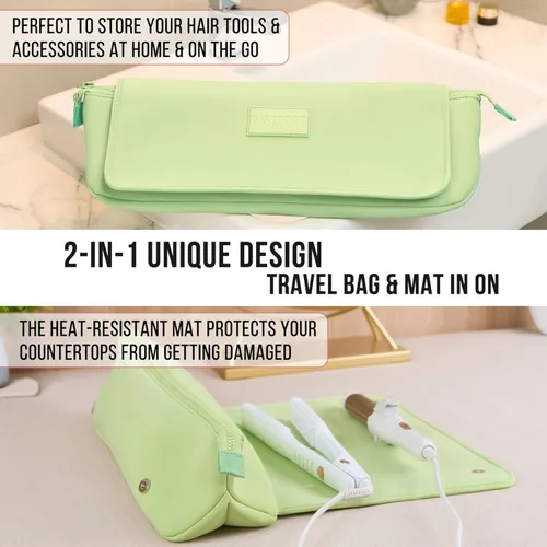 Miniatura 5 de BAREFOOT CARIBOU Bolsa de viaje para herramientas para el cabello y alfombrilla resistente al calor para planchas, alisadoras, rizadores