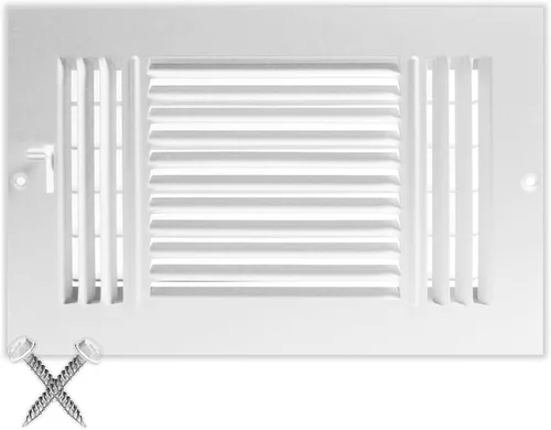 Miniatura 36 de Rejilla de suministro de aire de 3 vías de 10 pulgadas x 6 pulgadas - Tapa de ventilación y difusor - Cara plana estampada - Blanco.