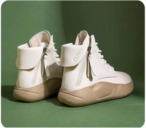 Miniatura 5 de MSYINGL Botas Martin de suela gruesa para mujer, zapatos mecedores de cuero, zapatos de caña alta con cordones, zapatos cortos casuales
