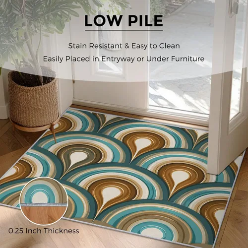 Miniatura 7 de 2x3 Retro Wavy Throw Rugs for Entryway, Washable Mid Century Modern Pattern Indoor Door Mat, Bedroom Kitchen Entrance, Non Slip Soft Thin, Abstract