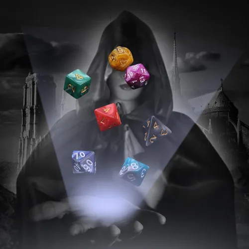 Miniatura 6 de 7 juegos (49 piezas) Juego de dados poliédricos para Calabozos y Dragones/RPG, juego completo de dados D&D/DND (D20, D12, D8, D6, D4 y 2×D10