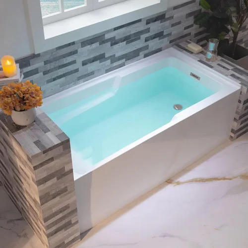 Miniatura 16 de WOODBRIDGE Bañera rectangular de acrílico de 60 pulgadas en blanco con drenaje derecho, desagüe desplegable negro mate incluido BA6030R Mate negro