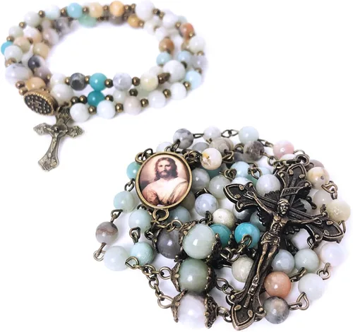 Catholic Heirlooms Rosario y Rosario de Piedra Tiendaita Jesucristo - Pulsera Rosario y Medalla Milagrosa - Rosario Católico - Rosarios Católicos