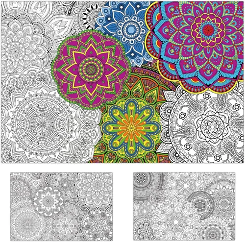 Paquete de 2 pósteres gigantes para colorear de mandala de 39 x 26 pulgadas, página para colorear de mandala gigante para niños, adolescentes y
