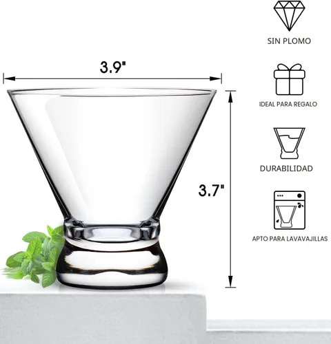 Miniatura 6 de LUNA & MANTHA - Juego de 4 vasos de Martini sin tallo, vasos de cóctel de Martini para Margarita, Manhattan, Cosmopolitan, bar en casa, fiestas