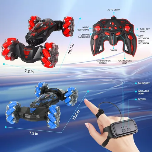 Miniatura 6 de Auto de acrobacias RC, auto de juguete con control remoto de 2.4 GHz, 4WD, con sensor de gestos, vehículos de doble cara, vehículo todo terreno que
