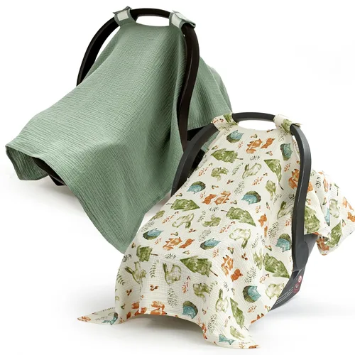 Miniatura 9 de SERAPHY Funda de Asiento de Coche 100% Algodón Muslin para Bebé, Fundas Universales para Asiento de Coche, Toldo Respirable para Asiento de Coche