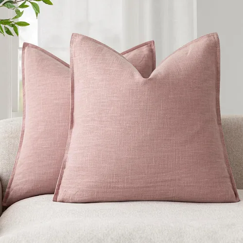 Miniatura 27 de Foindtower Paquete de 2 fundas de almohada decorativas de lino y liso, funda de cojín decorativa suave, estilo bohemio campestre para silla, sofá