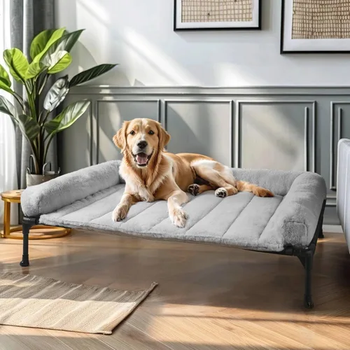 Miniatura 15 de Veehoo Cama elevada ortopédica para perros con cojín de felpa esponjosa, camas elevadas para perros grandes, sofá suave para mascotas