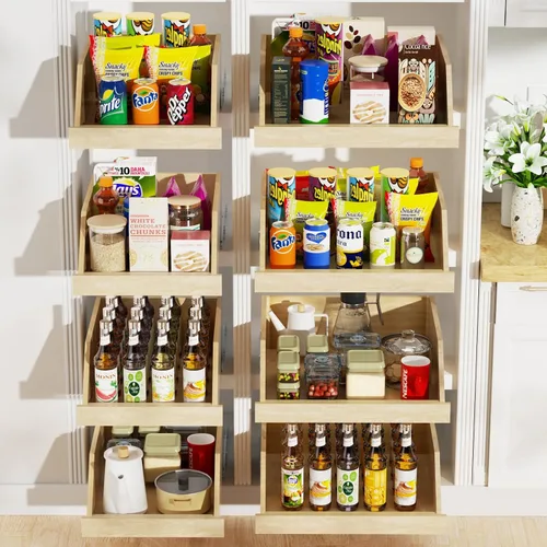 Miniatura 3 de ROOMTEC Organizador de gabinete extraíble con correderas de riel de extensión completa, estante extraíble de madera para armario de cocina