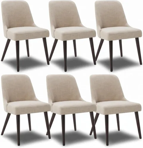 CHITA Mid-Century Modern Dining Chair, Upholstered Fabric Accent Chair for Dining Room, Set of 6, Beige Niebla en tejido contemporáneo