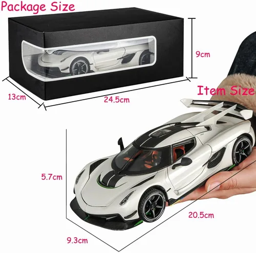 Miniatura 5 de Therina - Coches de juguete modelo Koenigsegg Jesko 1/24 de aleación blanca, vehículos fundidos a troquel coleccionables con sonido y luz