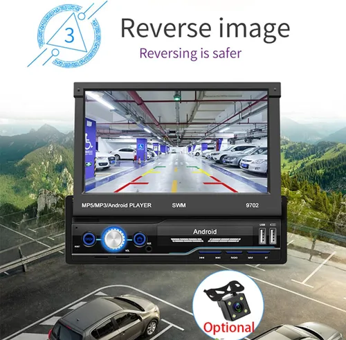 Miniatura 3 de Radio de coche 1 DIN MP5 reproductor de 7 pulgadas Bluetooth HD GPS pantalla retráctil USB iOS Android 8.1 navegación cámara de visión trasera