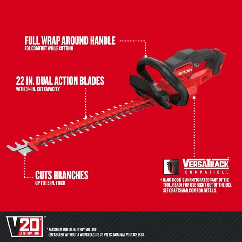Miniatura 2 de CRAFTSMAN V20 Cortasetos inalámbrico, 22 pulgadas, solo herramienta (CMCHTS820B)