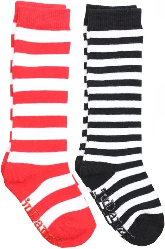 JuDanzy Calcetines altos hasta la rodilla con puños para bebés niños pequeños y niños 2 pares 4-6 años RojoBlanco y NegroBlanco