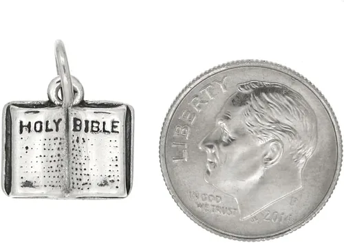 Miniatura 2 de LGU Dije de plata de ley oxidada de una cara abierta de la Biblia sagrada, Plata esterlina
