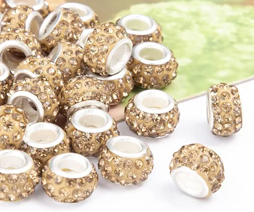 Miniatura 13 de Decoendiy 100 cuentas europeas de diamantes de imitación, cuentas espaciadoras de diamantes de imitación de agujero grande, cuentas planas redondas