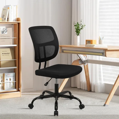 Miniatura 2 de CLATINA Silla de oficina en casa, sin brazos con ruedas, silla de escritorio pequeña de altura ajustable, sillas giratorias de trabajo de malla