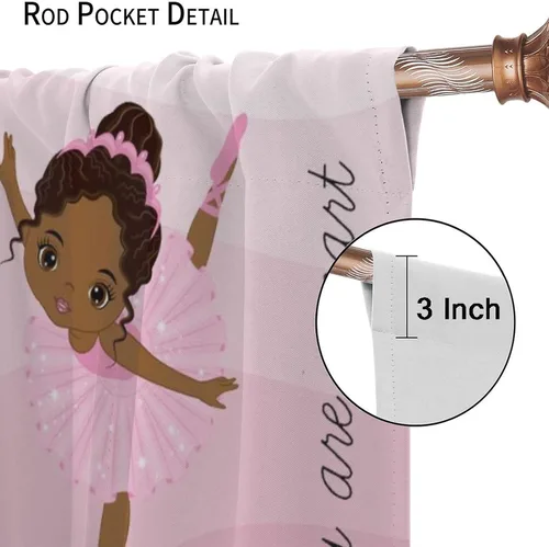 Miniatura 6 de YCness Cortinas afroamericanas para niños, tratamientos de ventana de niña negra afro para dormitorio, lindas cortinas de bailarina bailarina rosa